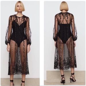 NWT long semi sheer dress with tonal embroidered detail